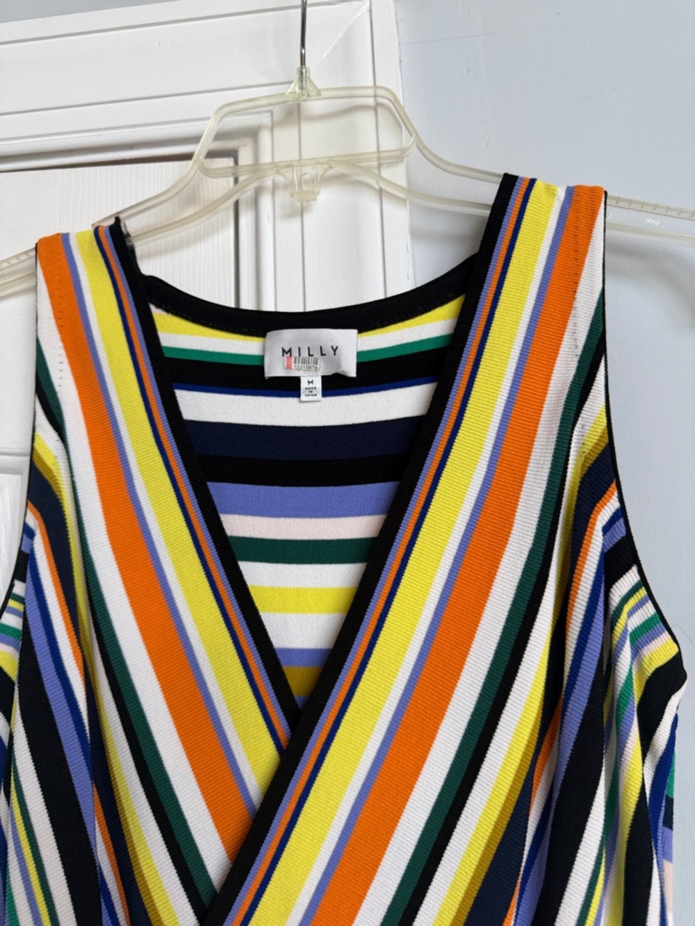 Milly Women A-Line Midi Stripped Knit Pleated Sleeveless Multicolor Dress Size M - Picture 6 of 10